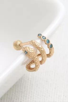 14K 18K Solid Gold Genuine Blue Diamond Snake Ear Hoop Stud Cartilage Tragus Helix Conch Lobe Piercing Earring