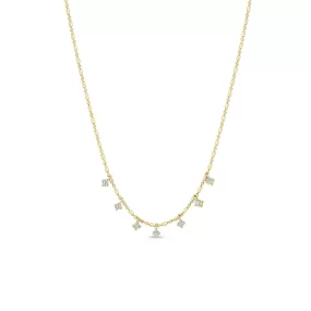 14k 7 Dangling Prong Diamond Tube Bar Chain Necklace