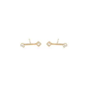 14k gold barbell prong and princess diamond studs