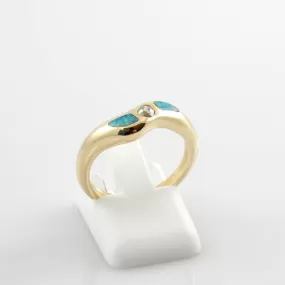 14kt Yellow Gold Diamond Opal Ring Size 6.75