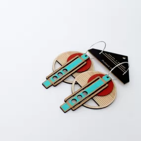 Architectural Lightweight Leather Birch Earring: Wright Red