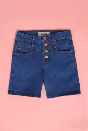 Blue Button Front Girls Shorts