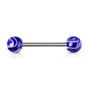 Blue Marble Acrylic Ball with Surgical Steel Tongue Barbell