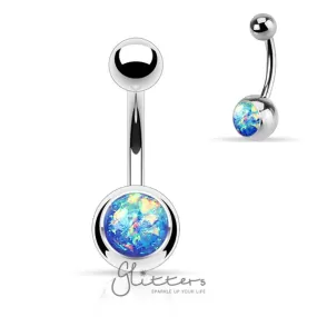 Blue Opal Glitter Set 316L Surgical Steel Belly Button Ring