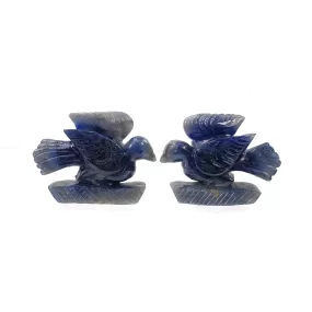 BLUE SAPPHIRE Gemstone Carving : 243.20cts Natural Untreated Unheated Sapphire Hand Carved Bird Sculpture Figurine 44*33mm Pair