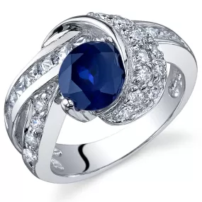 Blue Sapphire Ring Sterling Silver Round Shape 1.75 Carats Size 7