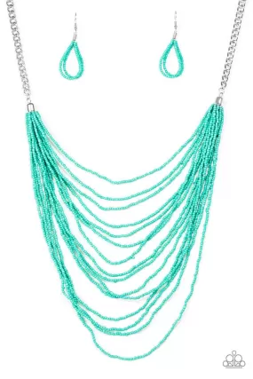 Bora Bombora Turquoise Blue Seed Bead Necklace - Paparazzi Accessories