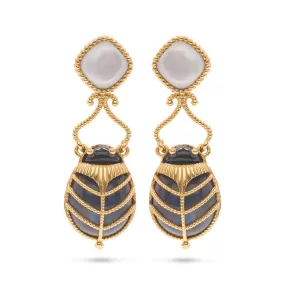 Capucine De Wulf - Scarab Drop Earrings - Gold/Blue Labradorite/Mother of Pearl