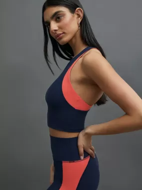 COLORBLOCK HIGH NECK BRA - CORE NAVY/ CAYENNE