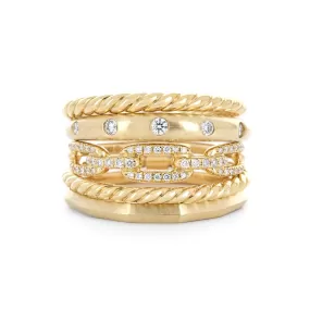 David Yurman 0.26ctw Stax Five Row Ring, Size 4.5 - 18k Yellow Gold