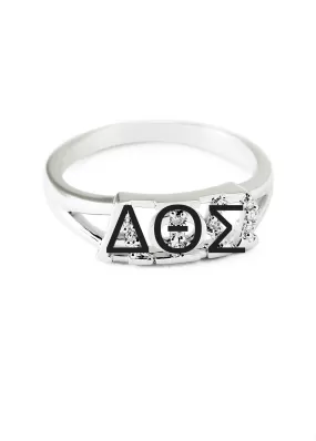 Delta Theta Sigma Sterling Silver Ring with Simulated Diamonds