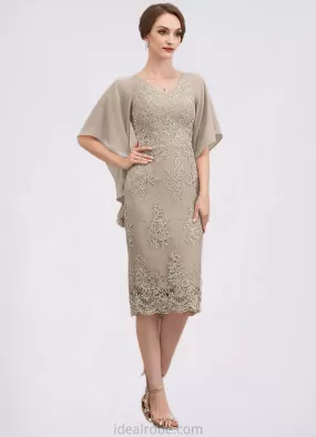 Eliana Sheath/Column V-neck Knee-Length Chiffon Lace Mother of the Bride Dress With Cascading Ruffles STK126P0014925