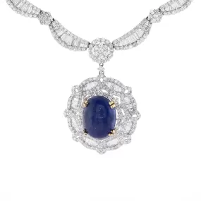 Estate 18k White Gold Star Sapphire and Diamond Scallop Design 16 Necklace