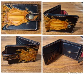 Genuine Leather Motorcycle Flame  Custom  Handmade Wallet