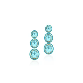 Long Melange 3-Tier Oval Blue Topaz Earrings