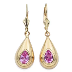 Michael Anthony 14K Yellow Gold Pink Sapphire Dangle Leverback Earrings