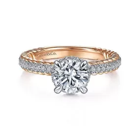 Mounting Only, 14K White-Rose Gold Round Diamond Engagement Ring