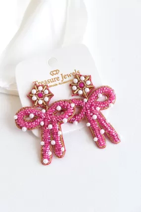 PREPPY BOW BEADED EARRINGS