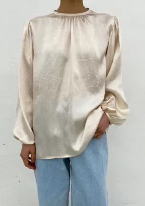 Puff Sleeves Textured Silk Blouse in Champagne