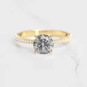 Round Half Pave Tapered Salt & Pepper Diamond Ring