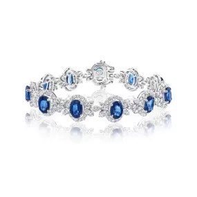 Sadie 25 Carats Oval Cut J'adore Blue Sapphire & Diamond Bracelet in 18k White Gold