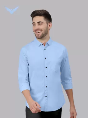 Sky Blue Color Satin Soft Cotton Solid Shirt