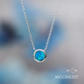 Sterling Silver Dainty Man Made Blue Opal Floating Pendant | Moonkist Designs