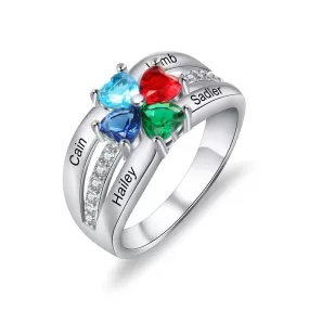 Sterling Silver with 4 Birthstones Custom Ring