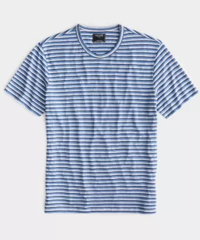 Striped Linen-Cotton Tee in Blueprint