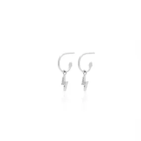 Superfine / Lightning Bolt / Hoop Earrings / White Topaz   Silver