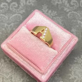 Vintage 18K Yellow Gold Initial A Diamond Ring