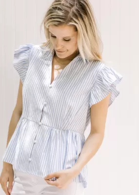 X Cabana Blue and White Striped Top